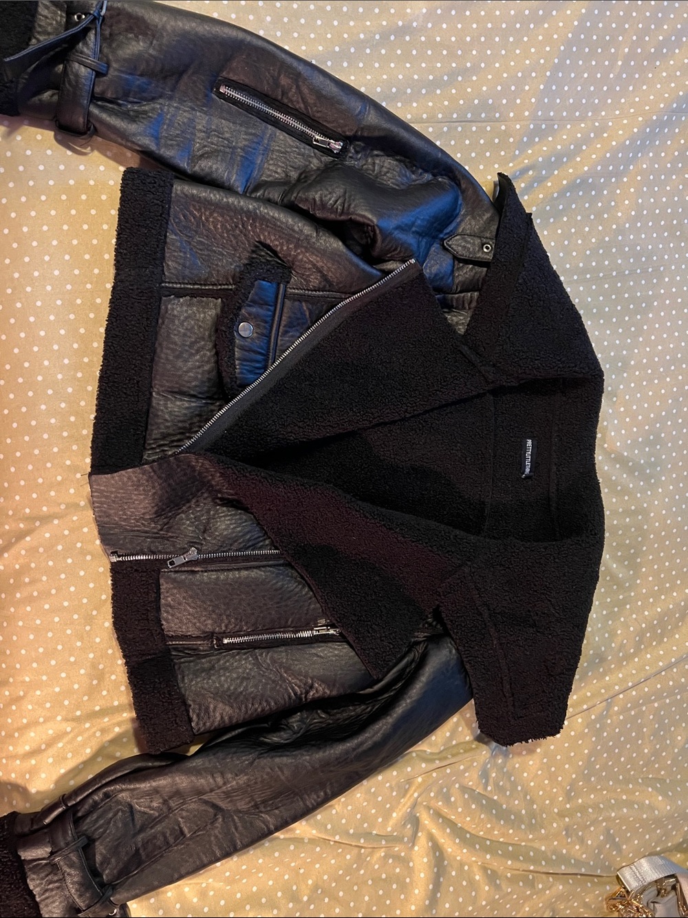 Women’s Black Shearling-Lined Faux Leather Jacket